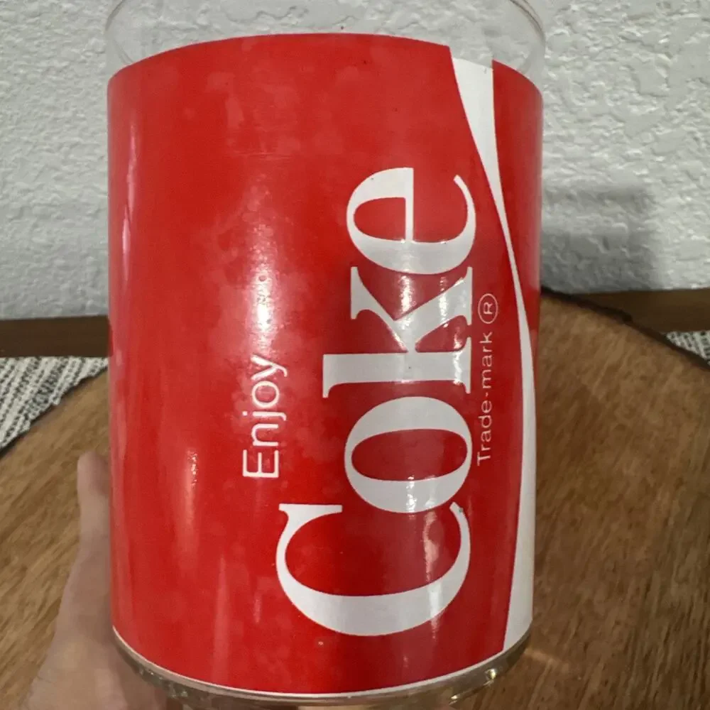 VTG COCA COLA ENJOY COKE Large Pedestal Glass Tumbler Red White Clear Drinking